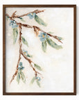 Alina I is an abstract botanical flower branch painting in warm beige, cream, tan, cognac brown, deep brown, eucalyptus green, blue green, earthy green, light blue, golden yellow, deep royal blue, and white; walnut oak frame by NLS Design. Large neutral gallery wall art for living rooms, bedrooms, entryways, offices, bathrooms. Vertical Sizes: 8x10, 11x14, 16x20, 18x24, 24x36, 30x40, 40x60 inches. Artwork by NLS Design, nlsdesignllc.com. Real art by a real artist, NO AI