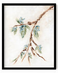 Alina II is an abstract botanical flowers painting in warm beige, cream, tan, cognac brown, deep brown, eucalyptus green, blue green, earthy green, light blue, golden yellow, deep royal blue, and white; black oak frame by NLS Design. Large neutral gallery wall art for living rooms, bedrooms, entryways, offices, bathrooms, and above the couch and above the bed. Vertical Sizes: 8x10, 11x14, 16x20, 18x24, 24x36, 30x40, 40x60 inches. Artwork by NLS Design, nlsdesignllc.com. Real art by a real artist, NO AI