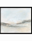 Bask - soft muted abstract landscape original painting fine are print in green, blue, beige, brown and white; framed in black oak by NLS Design