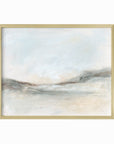Bask - soft muted abstract landscape original painting fine are print in green, blue, beige, brown and white; framed in gold metal by NLS Design