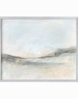 Bask - soft muted abstract landscape original painting fine are print in green, blue, beige, brown and white; framed in silver metal by NLS Design