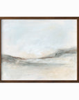 Bask - soft muted abstract landscape original painting fine are print in green, blue, beige, brown and white; framed in walnut stain oak by NLS Design