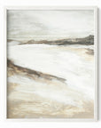 Effortless 2 neutral abstract landscape painting fine wall art print framed in white oak by NLS Design