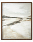 Effortless 1 neutral abstract landscape painting fine art wall print framed in walnut stain oak by NLS Design