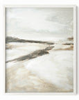 Effortless 1 neutral abstract landscape painting fine art wall print framed in white oak by NLS Design