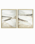 Effortless Set of 2 neutral abstract landscape painting fine wall art prints framed in gold metal by NLS Design