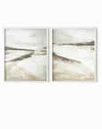 Effortless Set of 2 neutral abstract landscape painting fine wall art prints framed in white oak by NLS Design