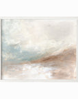 Enduring is a muted soft neutral abstract landscape in beige, cream, mushroom, brown, pale light blue green, light gray, and white; white oak frame by NLS Design. Large neutral gallery wall art for living rooms, bedrooms, entryways, offices, bathrooms, and above the couch and above the bed. Horizontal Sizes: 8x10, 11x14, 16x20, 18x24, 24x36, 30x40, 40x60 inches. Modern coastal, quiet luxury, modern, minimalist, warm earth tones. Artwork by NLS Design, nlsdesignllc.com. Real art by a real artist, NO AI