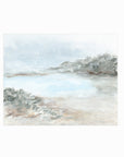 Essence - abstract coastal beach lake landscape original painting fine are print in light blue, beige, green, brown, gray, and white; unframed by NLS Design. Large neutral wall art for living rooms, bedrooms, entryways, offices, bathrooms, and above sofas and beds. nlsdesignllc.com