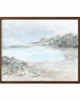 Essence - abstract coastal beach lake landscape original painting fine are print in light blue, beige, green, brown, gray, and white; framed in walnut oak by NLS Design. Large neutral wall art for living rooms, bedrooms, entryways, offices, bathrooms, and above sofas and beds. nlsdesignllc.com