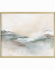 Gleam - abstract landscape original painting fine are print in cream, beige, green, light gray, white and brown, earth tones; framed in gold metal by NLS Design. Large neutral wall art for living rooms, bedrooms, entryways, offices, bathrooms, and above sofas and beds. Modern coastal minimalistic muted soft design. nlsdesignllc.com
