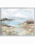 Hidden Light - warm neutral landscape painting fine are print combining earthy greens and blue green with light gray, light blue, creamy yellow, terra cotta, dusty pinks, muted red, deep browns, beige, tan, and white; silver metal by NLS Design. Large neutral wall art for living rooms, bedrooms, entryways, offices, bathrooms, and above couch and bed. Modern farmhouse, cottage, rustic impressionistic, country. Pottery Barn dupe, Serena & Lily, McGee style. Real art by a real artist - NO AI. nlsdesignllc.com