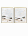 Set of 2 Kindred - abstract landscape original painting fine are print set of 2 (diptych) in muted green, beige, brown, white, light gray and white; framed in gold metal by NLS Design. Large neutral wall art for living rooms, bedrooms, entryways, offices, bathrooms, and above sofas and beds. Modern farmhouse, rustic, modern, minimalist, vintage design. nlsdesignllc.com