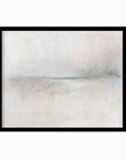 Moment - soft neutral abstract landscape original painting fine are print in beige, pale gray, greige, cream, white, soft charcoal gray, and light blue gray; framed in black oak by NLS Design. Large neutral gallery wall art for living rooms, bedrooms, entryways, offices, bathrooms, and above sofas and beds. Modern minimalist quiet luxury, sophisticated, muted earth tones, contemporary art. Artwork by NLS Design, nlsdesignllc.com. Real art by a real artist - NO AI.
