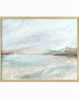 Radiance is a muted soft neutral color abstract landscape in pale gray, light blue, soft sage green, blue green, beige, tan, brown, and white; gold metal frame by NLS Design. Large neutral gallery wall art for living rooms, bedrooms, entryways, offices, bathrooms, and above the softa and above the bed. Horizontal Sizes: 8x10, 11x14, 16x20, 18x24, 24x36, 30x40, 40x60 inches. Modern coastal, quiet luxury, modern, minimalist. Artwork by NLS Design, nlsdesignllc.com. Real art by a real artist - NO AI.