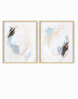 Set of 2 Soft Motion - modern abstract gallery wall set original paintings fine are prints in light blue, brown, cream, gray, beige and white; framed in natural oak by NLS Design. Large neutral wall art for living rooms, bedrooms, entryways, offices, bathrooms, and above sofas and beds. nlsdesignllc.com