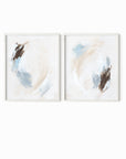 Set of 2 Soft Motion - modern abstract gallery wall set original paintings fine are prints in light blue, brown, cream, gray, beige and white; framed in white oak by NLS Design. Large neutral wall art for living rooms, bedrooms, entryways, offices, bathrooms, and above sofas and beds. nlsdesignllc.com