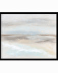 Suspend - abstract coastal landscape original painting fine are print in light blue, brown, cream, gray, beige and white; framed in black oak by NLS Design. Large neutral wall art for living rooms, bedrooms, entryways, offices, bathrooms, and above sofas and beds. nlsdesignllc.com