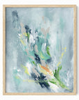 Verdalia - abstract floral botanical original painting fine are print in slate blue, blue, gray, navy blue, teal, beige, yellow, white, green; framed in natural oak by NLS Design. Large neutral wall art for living rooms, bedrooms, entryways, offices, bathrooms, and above sofas, couches and beds. Modern elegant sophisticated quiet luxury flower art. Artwork by NLS Design, nlsdesignllc.com. Real art by a real artist - NO AI. Magnolia, McGee and Co., Crate and Barrel, Serena & Lily, Pottery Barn dupe