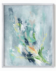 Verdalia - abstract floral botanical original painting fine are print in slate blue, blue, gray, navy blue, teal, beige, yellow, white, green; framed in silver metal by NLS Design. Large neutral wall art for living rooms, bedrooms, entryways, offices, bathrooms, and above sofas, couches and beds. Modern elegant sophisticated quiet luxury flower art. Artwork by NLS Design, nlsdesignllc.com. Real art by a real artist - NO AI. Magnolia, McGee and Co., Crate and Barrel, Serena & Lily, Pottery Barn dupe