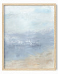 Vision is an abstract coastal landscape in pale gray, light blue, soft navy blue, sand beige, and white; framed in natural oak by NLS Design. Large neutral gallery wall art for living rooms, bedrooms, entryways, offices, bathrooms, and above sofas and beds. Modern coastal, coastal grandmother, quiet luxury, modern, minimalist, shabby chic, Nancy Meyers, Pottery Barn, Crate & Barrel dupe. Artwork by NLS Design, nlsdesignllc.com. Real art by a real artist - NO AI.