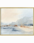 Waiting Sky is a soft neutral abstract landscape in pale gray, soft charcoal gray, warm creamy beige, cognac brown, deep brown, and white; gold metal frame by NLS Design. Large neutral gallery wall art for living rooms, bedrooms, entryways, offices, bathrooms, and above the couch and above the bed. Horizontal Sizes: 8x10, 11x14, 16x20, 18x24, 24x36, 30x40, 40x60 inches. Modern coastal, quiet luxury, modern, minimalist, warm, muted. Artwork by NLS Design, nlsdesignllc.com. Real art by a real artist, NO AI