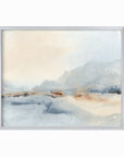 Waiting Sky is a soft neutral abstract landscape in pale gray, soft charcoal gray, warm creamy beige, cognac brown, deep brown, and white; silver metal frame by NLS Design. Large neutral gallery wall art for living rooms, bedrooms, entryways, offices, bathrooms, and above the couch and above the bed. Horizontal Sizes: 8x10, 11x14, 16x20, 18x24, 24x36, 30x40, 40x60 inches. Modern coastal, quiet luxury, modern, minimalist, warm, muted. Artwork by NLS Design, nlsdesignllc.com. Real art by a real artist, NO AI