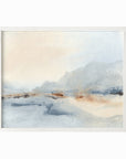 Waiting Sky is a soft neutral abstract landscape in pale gray, soft charcoal gray, warm creamy beige, cognac brown, deep brown, and white; white oak frame by NLS Design. Large neutral gallery wall art for living rooms, bedrooms, entryways, offices, bathrooms, and above the couch and above the bed. Horizontal Sizes: 8x10, 11x14, 16x20, 18x24, 24x36, 30x40, 40x60 inches. Modern coastal, quiet luxury, modern, minimalist, warm, muted. Artwork by NLS Design, nlsdesignllc.com. Real art by a real artist, NO AI