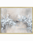 Whimsy - abstract floral botanical flowers plants leaves original painting fine are print in light gray, charcoal, brown, cream, taupe, beige and white; framed in gold metal by NLS Design. Large neutral wall art for living rooms, bedrooms, entryways, offices, bathrooms, and above sofas and beds. nlsdesignllc.com