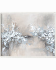 Whimsy - abstract floral botanical flowers plants leaves original painting fine are print in light gray, charcoal, brown, cream, taupe, beige and white; framed in whitel oak by NLS Design. Large neutral wall art for living rooms, bedrooms, entryways, offices, bathrooms, and above sofas and beds. nlsdesignllc.com