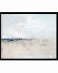 Wistful is a soft abstract landscape in pale blue, pale gray, warm beige, warm cream, ivory, taupe, pale slate gray, navy blue, and white; black oak frame by NLS Design. Large neutral gallery wall art for living rooms, bedrooms, entryways, offices, bathrooms, and above the couch and above the bed. Horizontal Sizes: 8x10, 11x14, 16x20, 18x24, 24x36, 30x40, 40x60 inches. Modern coastal, quiet luxury, modern, minimalist, contemporary. Artwork by NLS Design, nlsdesignllc.com. Real art by a real artist - NO AI