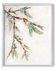 Alina I is an abstract botanical flower branch painting in warm beige, cream, tan, cognac brown, deep brown, eucalyptus green, blue green, earthy green, light blue, golden yellow, deep royal blue, and white; silver metal frame by NLS Design. Large neutral gallery wall art for living rooms, bedrooms, entryways, offices, bathrooms. Vertical Sizes: 8x10, 11x14, 16x20, 18x24, 24x36, 30x40, 40x60 inches. Artwork by NLS Design, nlsdesignllc.com. Real art by a real artist, NO AI