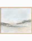 Bask - soft muted abstract landscape original painting fine are print in green, blue, beige, brown and white; framed in natural oak by NLS Design