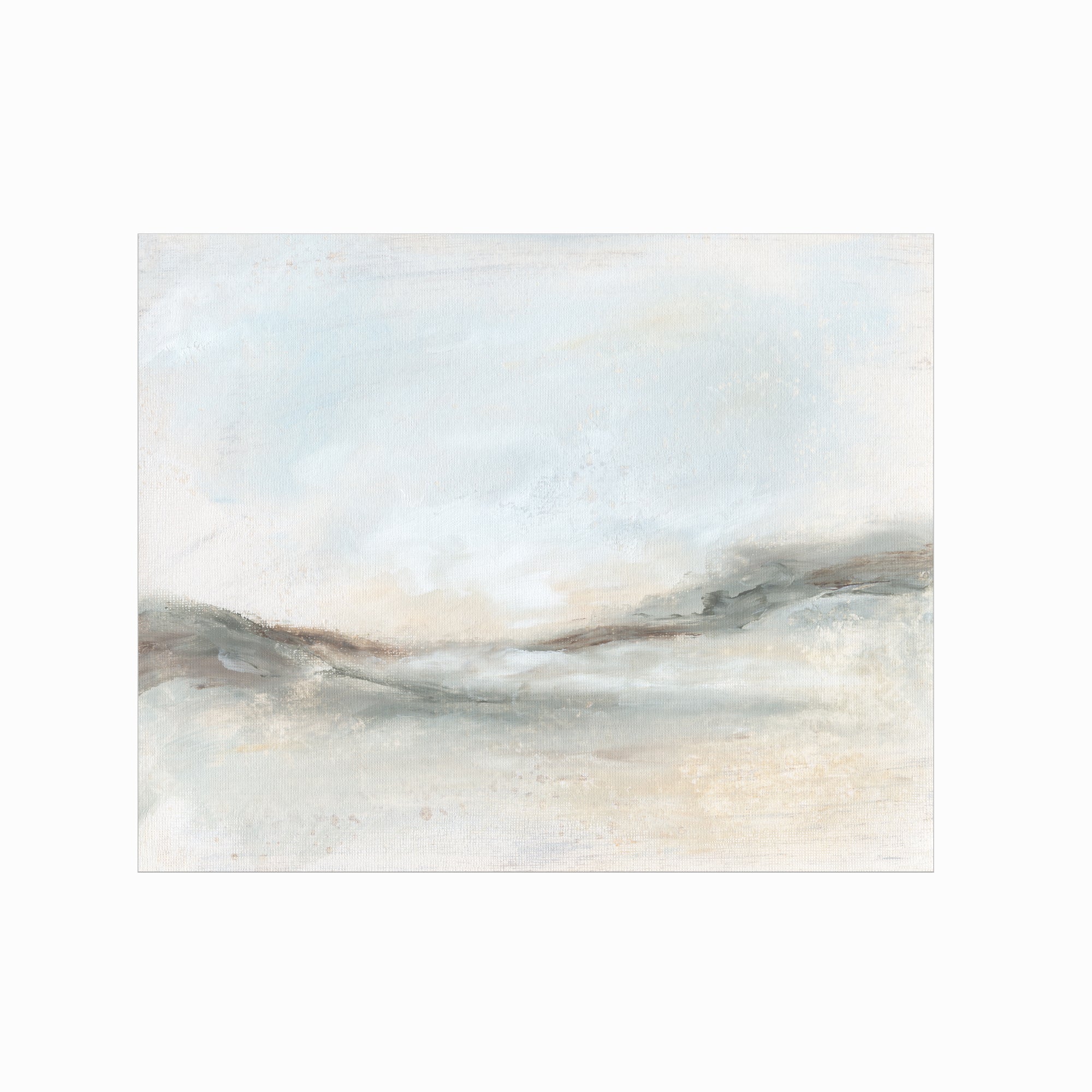 Bask - soft muted abstract landscape original painting fine are print in green, blue, beige, brown and white, unframed by NLS Design