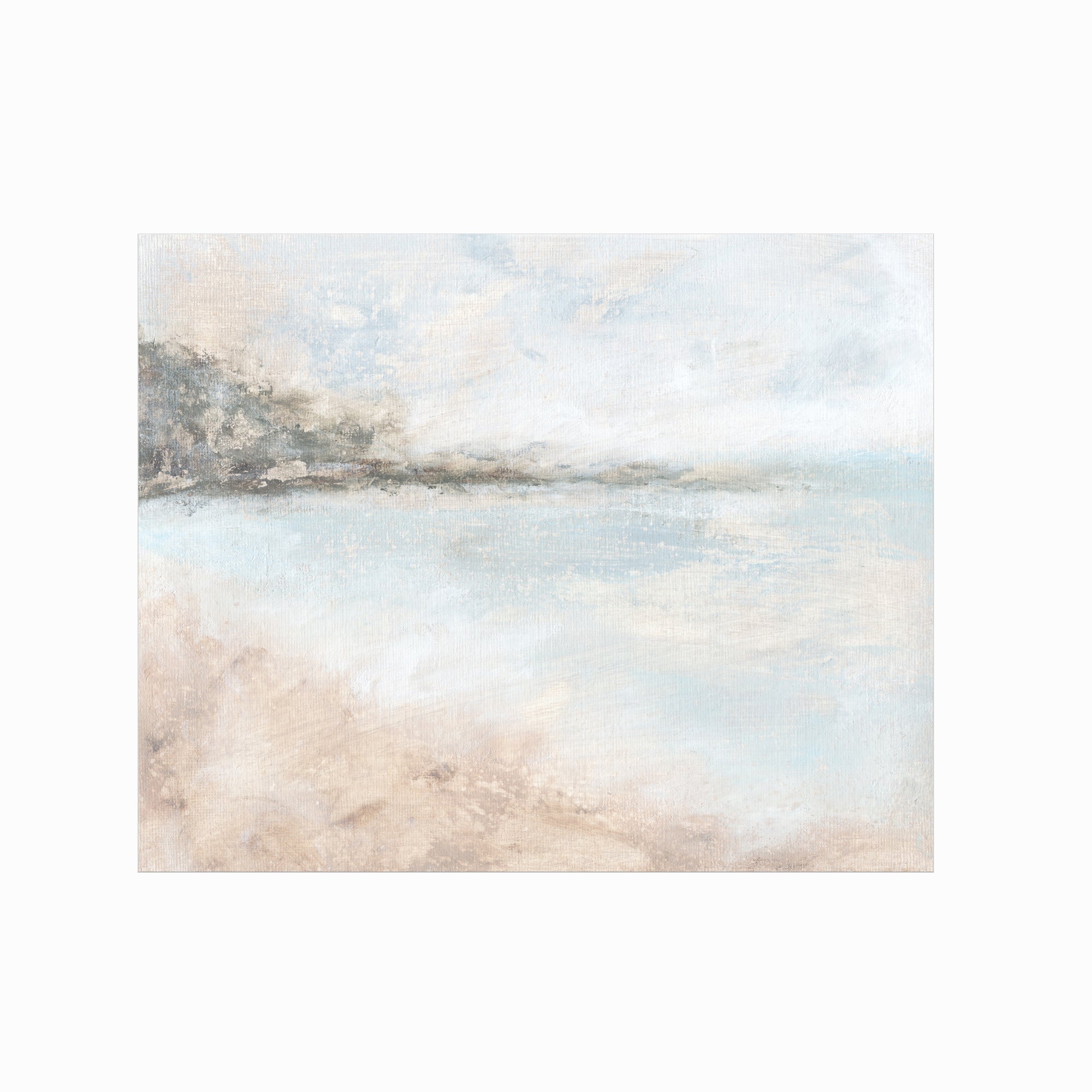 Belong - abstract lake beach coastal landscape original painting fine are print in white, light gray, light blue, brown, beige, muted sage green, taupe, tan, cream; unframed by NLS Design. Large neutral wall art for living rooms, bedrooms, entryways, offices, bathrooms, and above sofas and beds. Modern coastal minimalistic open airy soft design. Artwork by NLS Design, nlsdesignllc.com. Real art by a real artist - NO AI. Magnolia, McGee and Co., Crate and Barrel, Serena & Lily, Pottery Barn dupe. Above couch