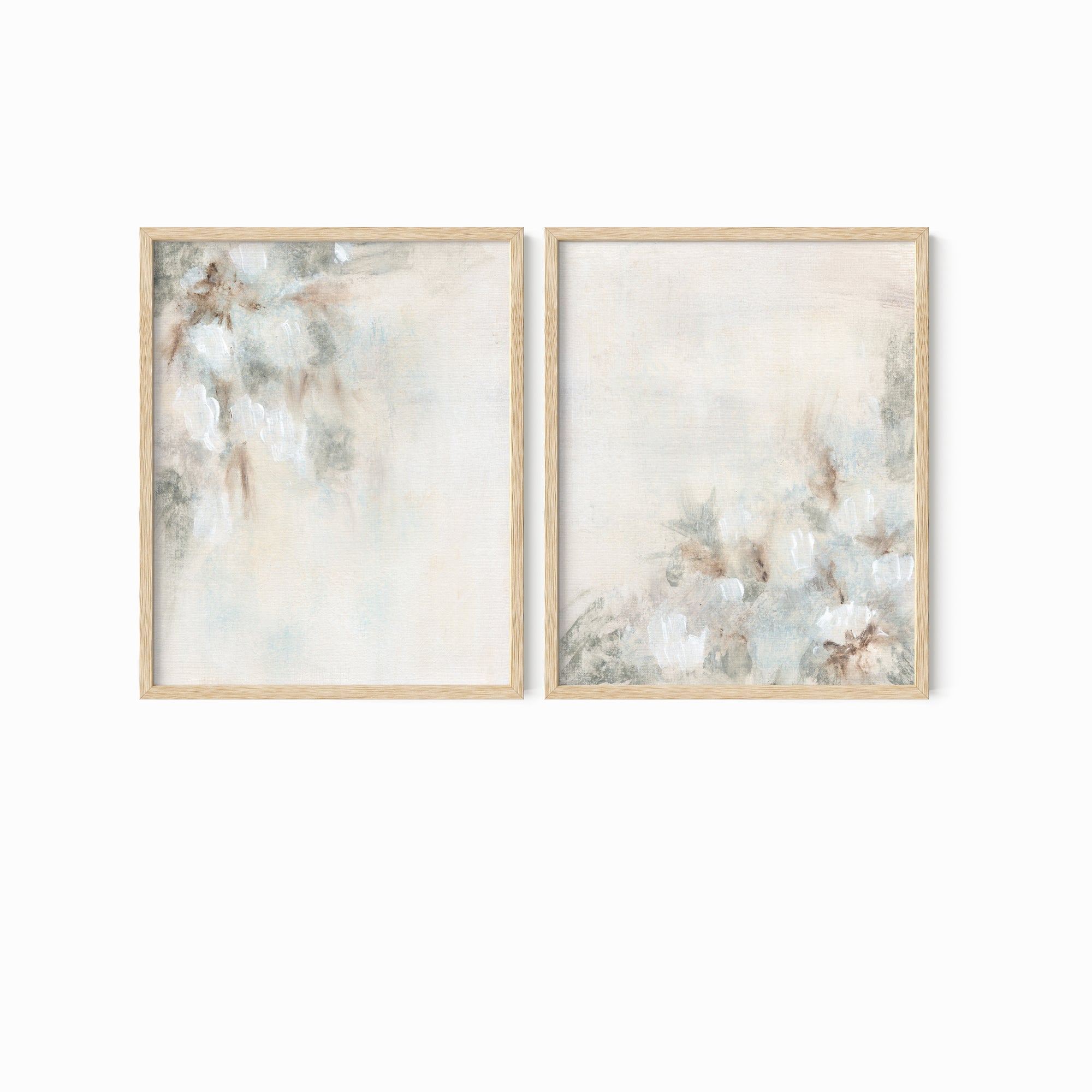 Set of 2 Breathless fine wall art prints framed in natural oak by NLS Design
