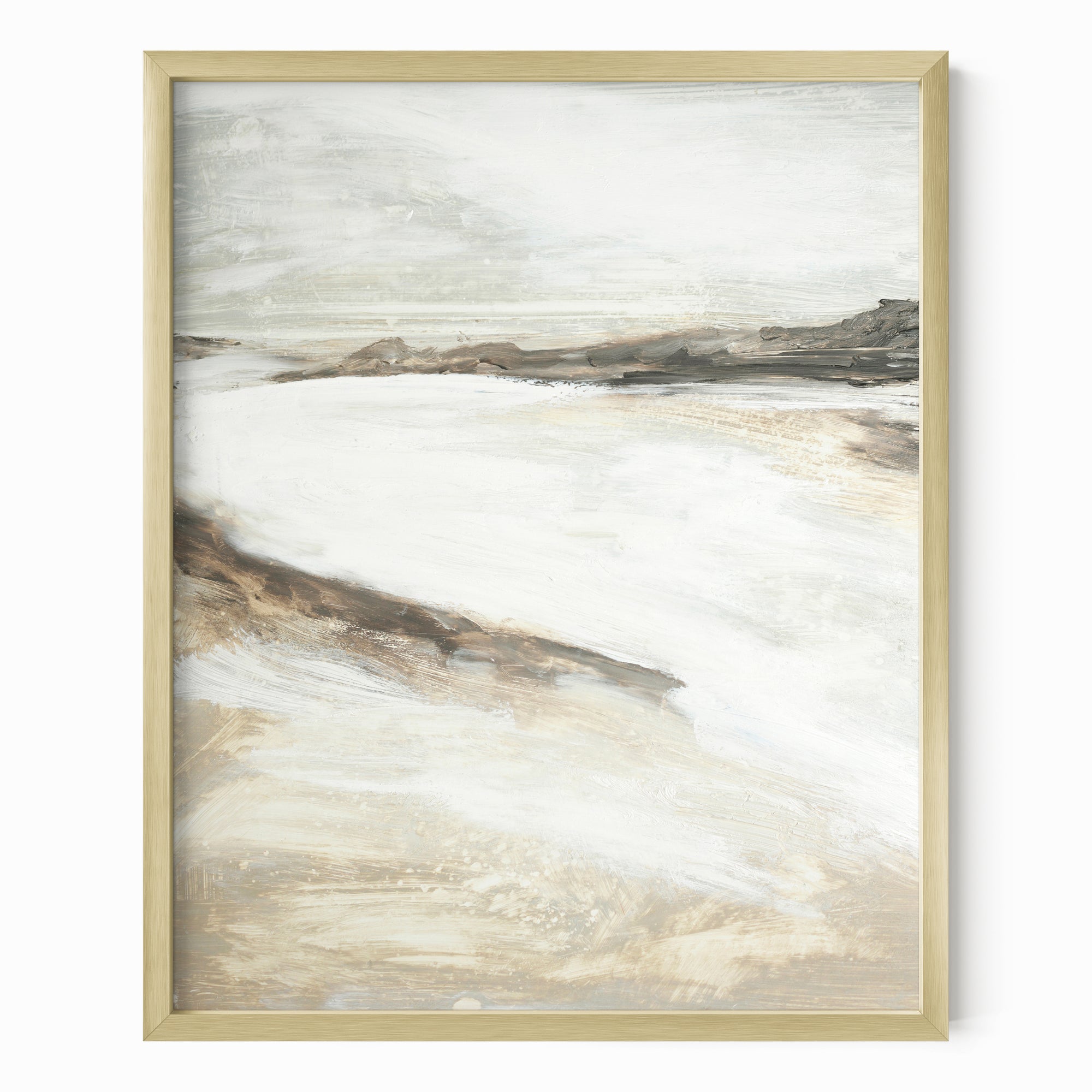 Effortless 2 neutral abstract landscape painting fine wall art print framed in gold metal by NLS Design