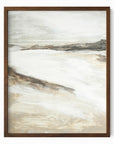 Effortless 2 neutral abstract landscape painting fine wall art print framed in walnut stain oak by NLS Design