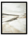 Effortless 1 neutral abstract landscape painting fine art wall print framed in black oak by NLS Design