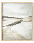 Effortless 1 neutral abstract landscape painting fine art wall print framed in natural oak by NLS Design