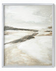 Effortless 1 neutral abstract landscape painting fine art wall print framed in silver metal by NLS Design