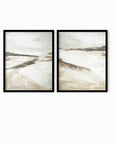 Effortless Set of 2 neutral abstract landscape painting fine wall art prints framed in black oak by NLS Design