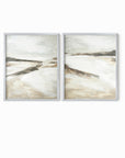 Effortless Set of 2 neutral abstract landscape painting fine wall art prints framed in silver metal by NLS Design
