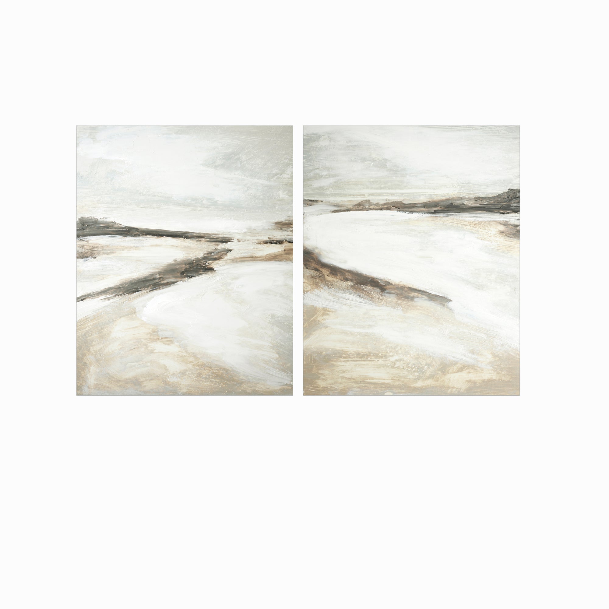 Effortless Set of 2 neutral abstract landscape painting fine wall art prints unframed by NLS Design