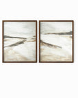 Effortless Set of 2 neutral abstract landscape painting fine wall art prints framed in walnut stain oak by NLS Design