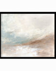 Enduring is a muted soft neutral abstract landscape in beige, cream, mushroom, brown, pale light blue green, light gray, and white; black oak frame by NLS Design. Large neutral gallery wall art for living rooms, bedrooms, entryways, offices, bathrooms, and above the couch and above the bed. Horizontal Sizes: 8x10, 11x14, 16x20, 18x24, 24x36, 30x40, 40x60 inches. Modern coastal, quiet luxury, modern, minimalist, warm earth tones. Artwork by NLS Design, nlsdesignllc.com. Real art by a real artist, NO AI