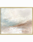 Enduring is a muted soft neutral abstract landscape in beige, cream, mushroom, brown, pale light blue green, light gray, and white; gold metal frame by NLS Design. Large neutral gallery wall art for living rooms, bedrooms, entryways, offices, bathrooms, and above the couch and above the bed. Horizontal Sizes: 8x10, 11x14, 16x20, 18x24, 24x36, 30x40, 40x60 inches. Modern coastal, quiet luxury, modern, minimalist, warm earth tones. Artwork by NLS Design, nlsdesignllc.com. Real art by a real artist, NO AI