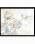 Flora - abstract floral original painting fine are print in light blue, brown, cream, gray, beige, taupe, and white; framed in black oak by NLS Design. Large neutral wall art for living rooms, bedrooms, entryways, offices, bathrooms, and above sofas and beds. nlsdesignllc.com