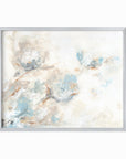 Flora - abstract floral original painting fine are print in light blue, brown, cream, gray, beige, taupe, and white; framed in silver metal by NLS Design. Large neutral wall art for living rooms, bedrooms, entryways, offices, bathrooms, and above sofas and beds. nlsdesignllc.com