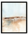 Flowstate - abstract coastal beach water landscape original painting fine are print in light blue, brown, cream, cognac, teal, beige and white; framed in black oak by NLS Design. Large neutral wall art for living rooms, bedrooms, entryways, offices, bathrooms, and above sofas and beds. nlsdesignllc.com